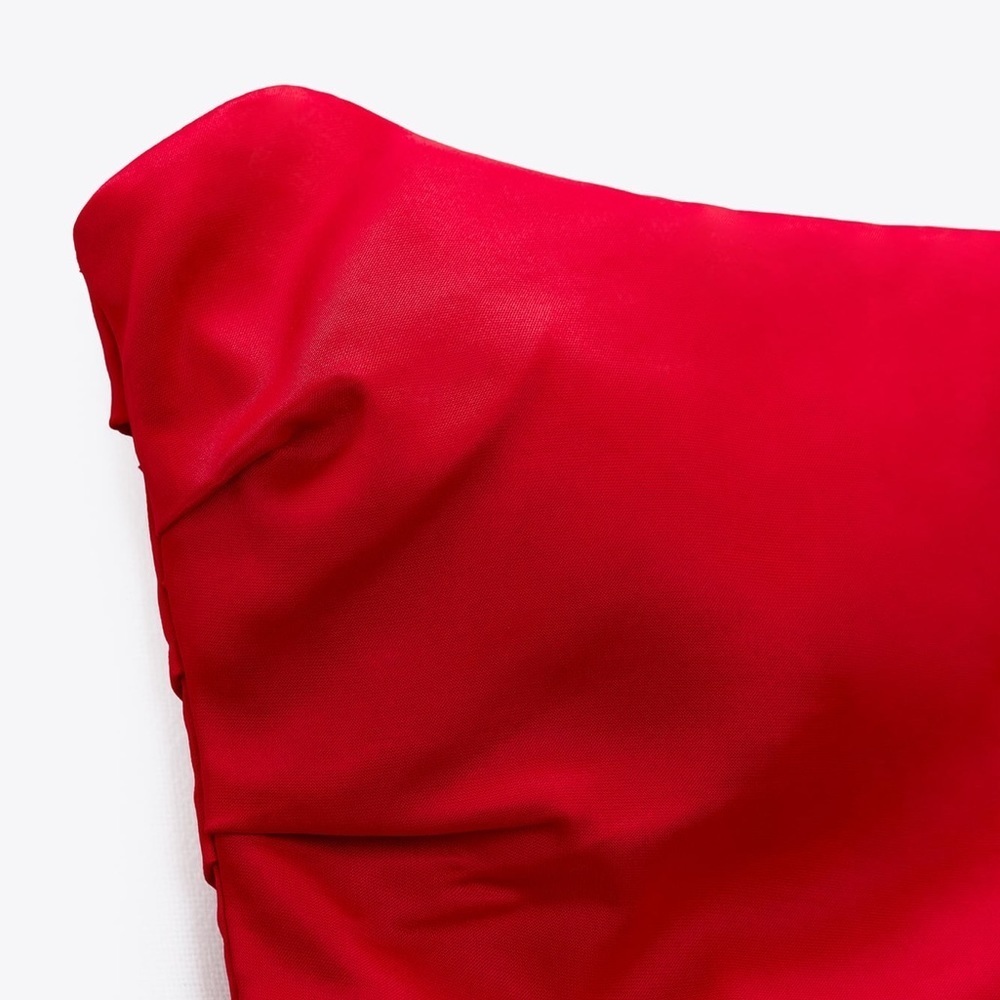 Zara Strapless Red Ruched Mini Dress - Picture 8 of 13